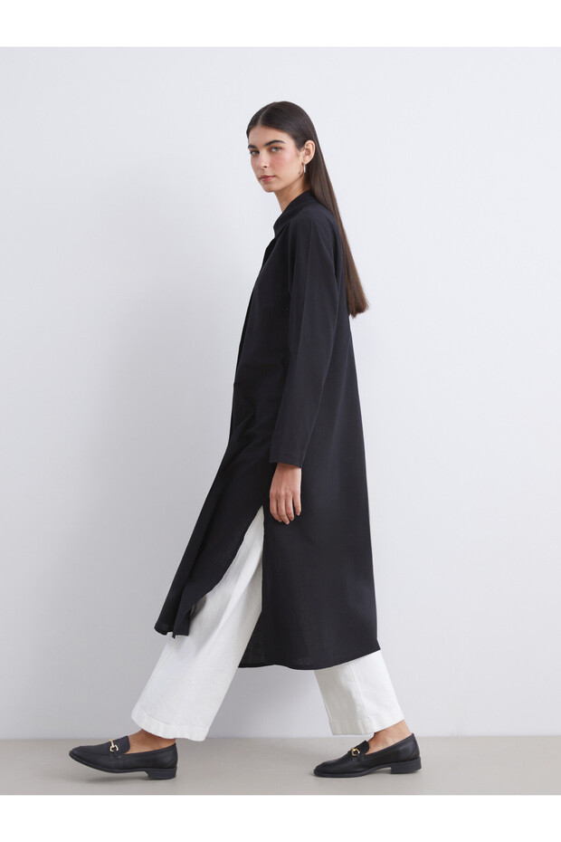 LCW Modest Black Loose-Fit Women's Shirt Tunic, Featuring the ALITA CITY Touch