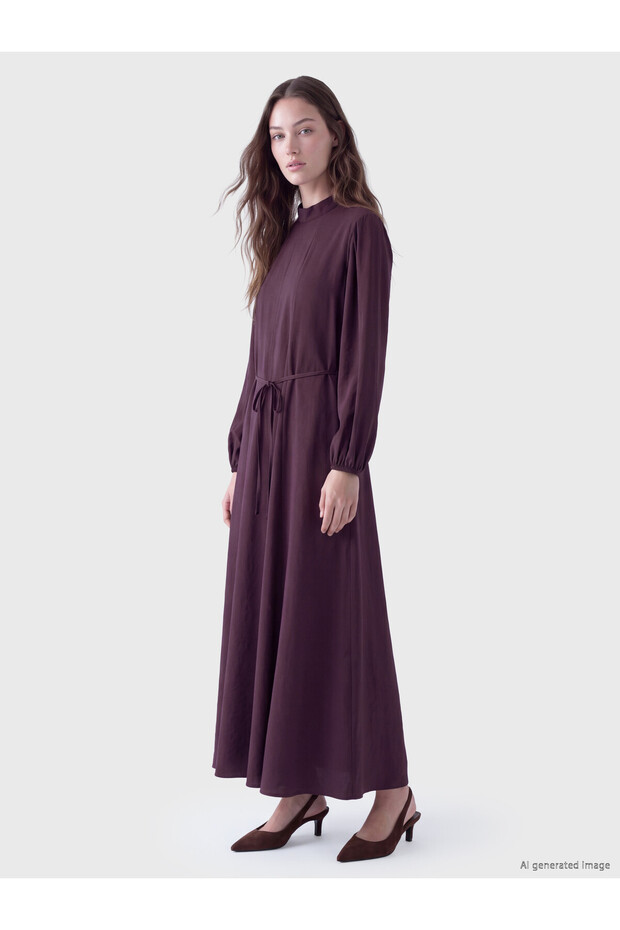 LCW Modest Purple Solid Standard & Regular Mock Neck Long Dress, Featuring the ALITA CITY Touch
