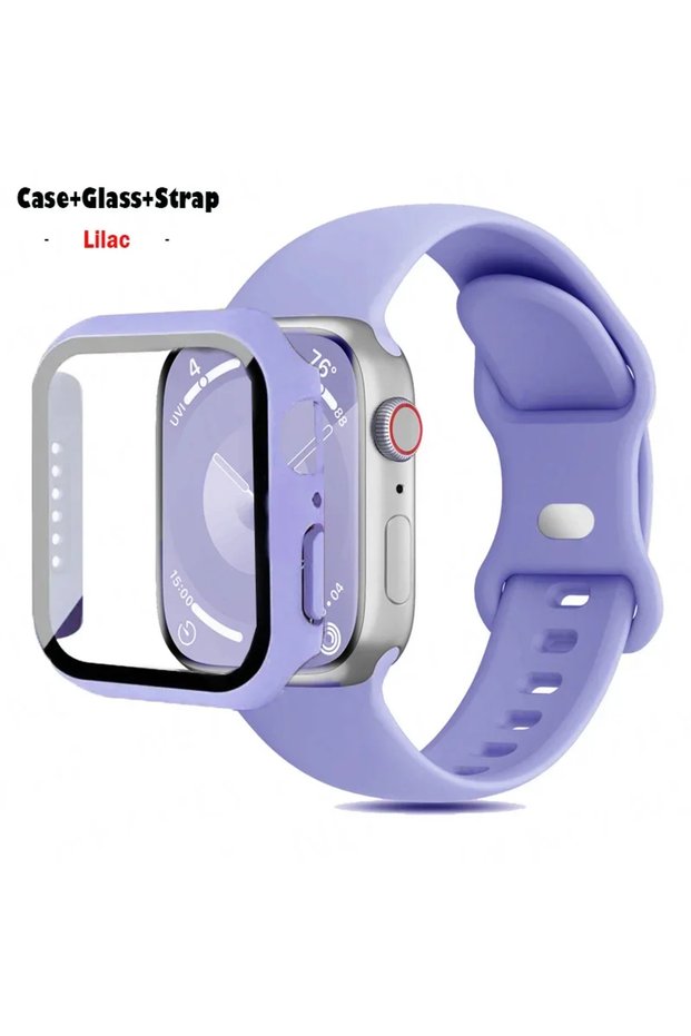42mm series 321 lilac 09 Glass+Case+Strap For Apple Watch band 44mm 41mm 45mm 40mm 38mm 42mm Silicon