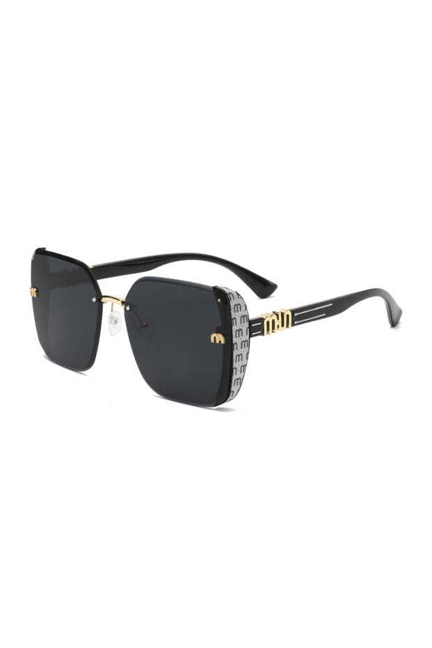 black Fashion Rimless Sunglasses For Women UV400 Oversized Sun Glasses Square Vintage Eyewear Brand