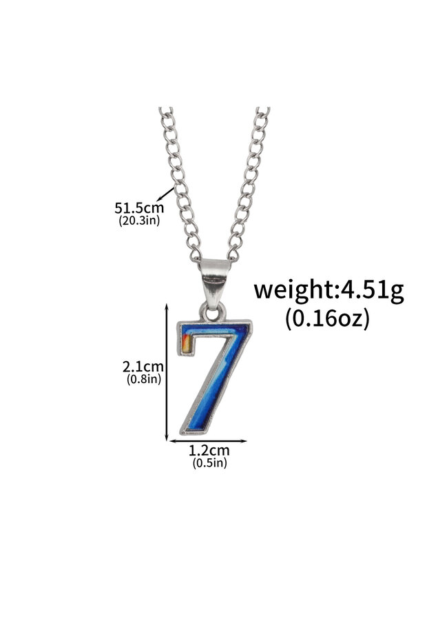 N01229 Men's Athlete Number Necklace Blue No. 7 Hip Hop Pendant Necklace Trendy Streetwear Accessory