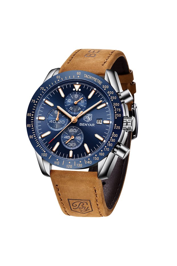 1135140001 BENYAR Classic Quartz Men's Watch Chronicle Waterproof Men's Watch Leather Strap Business