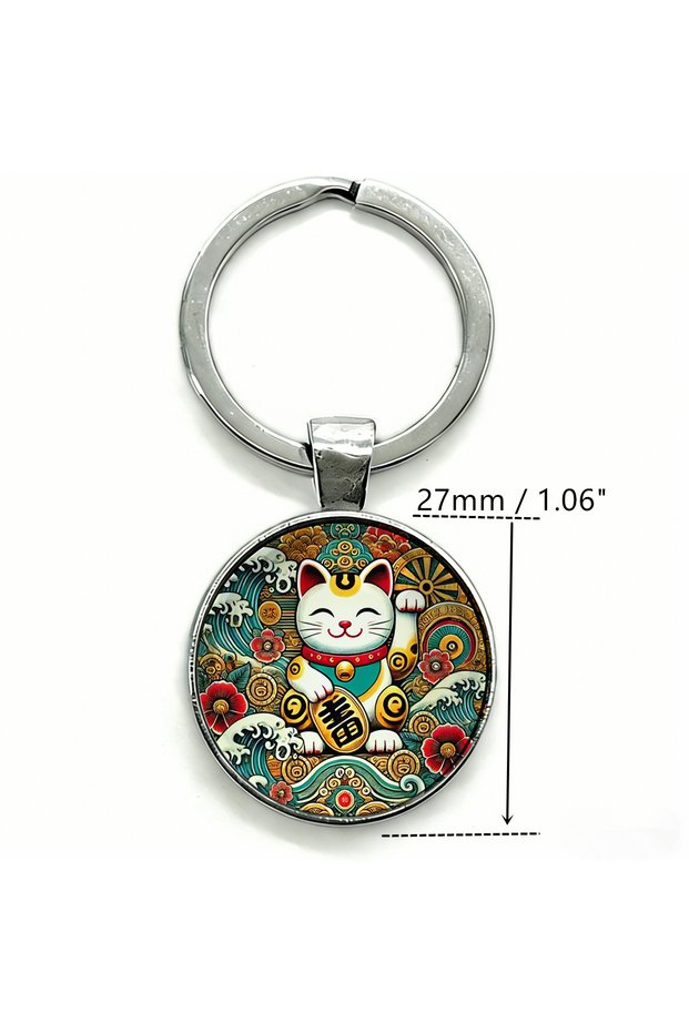 No. 1 1pc New Japan Lucky Cat Keychain Japanese Good Luck Charm Pendent Metal Key Ring For Car Keys