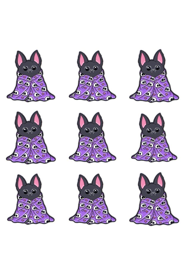 9pcs 9pcs Cute Bat Enamel Pin Purple Skull Bat Lapel Pin Gothic Cartoon Animal Brooch Backpack Jacke
