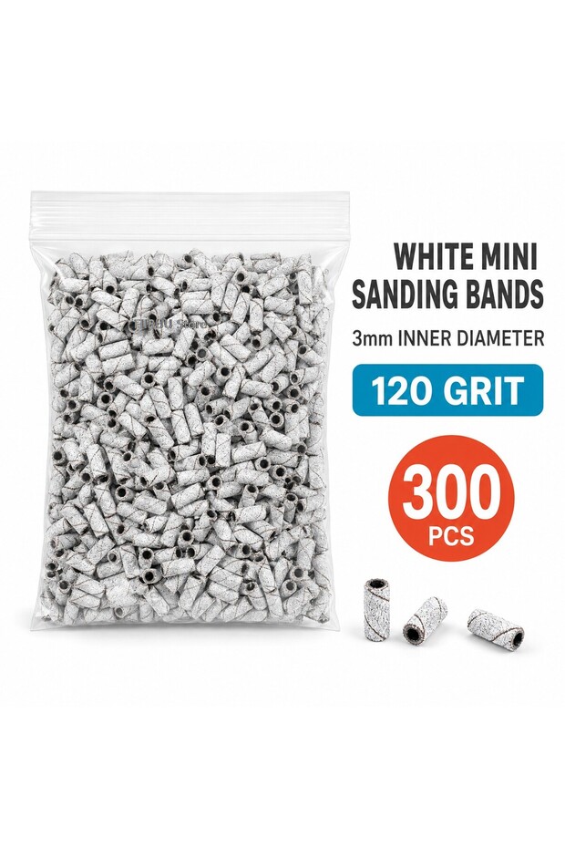 WH-G120-P300 300Pcs 3mm Nail Drill Sanding Bands Set 120 180 240 Grit Mini E-File Sanding Sleeves Na