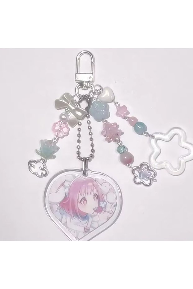 K-Sekai-3 Kawaii Anime Project Sekai Heart Beaded Keychain Star & Flower Pendant Coquette Y2K Aesthe