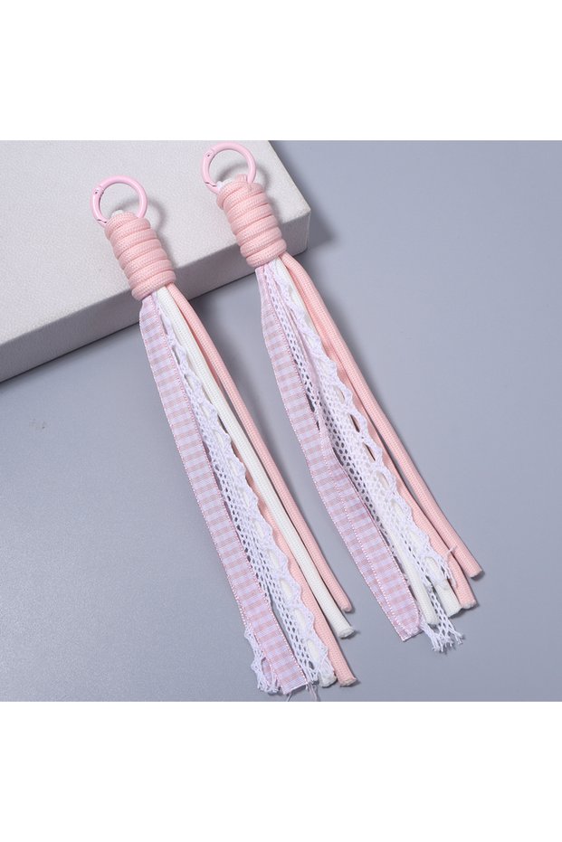 21cm pink 2pcs/lot Sweet Lace Plaid Ribbon Braided Lanyard Charms Keychain Rope For Jewelry Making D
