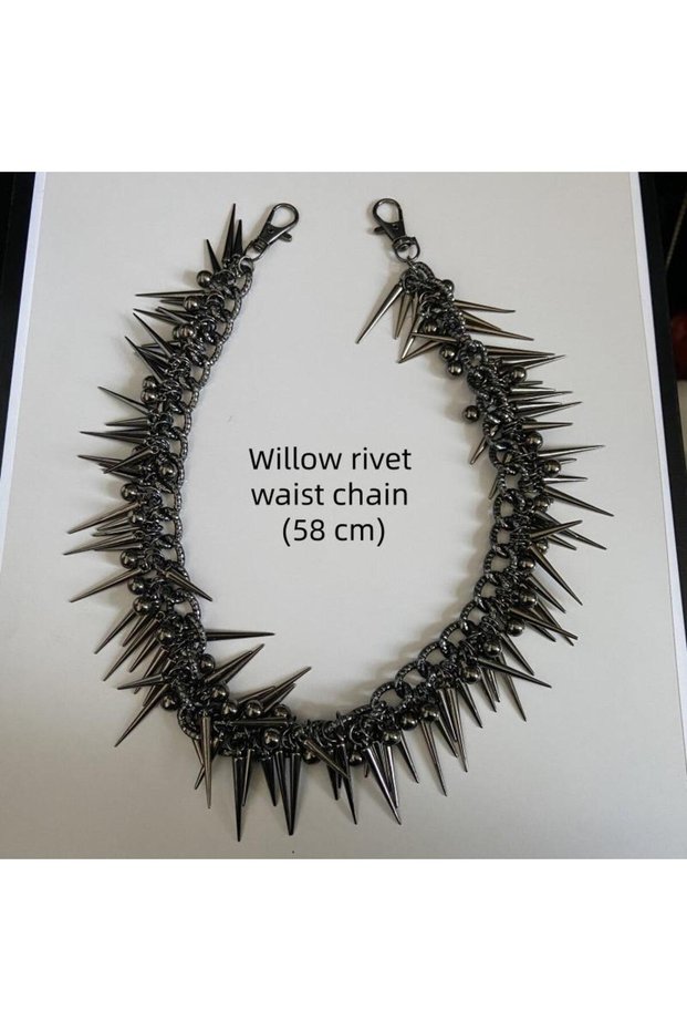 A1 〔YY110〕Unique Design Sweet Cool Spicy Girl Style Rivet Round Bead Tassel Necklace Waist Chain Pe