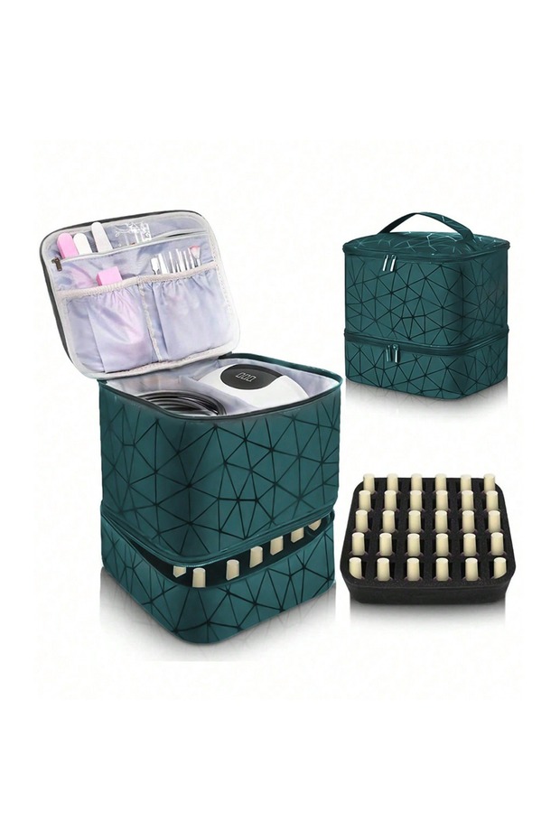 green Cross-Border Large-Capacity Cosmetic Bag, High-End PVC Portable Women's Bag, Nail Polish Stora
