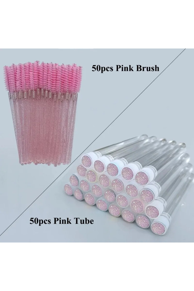 50pcs pink Z 50pcs Extension EyeLash Brushes Reusable Eyelashes Brush Tube for Eyelash Disposable M