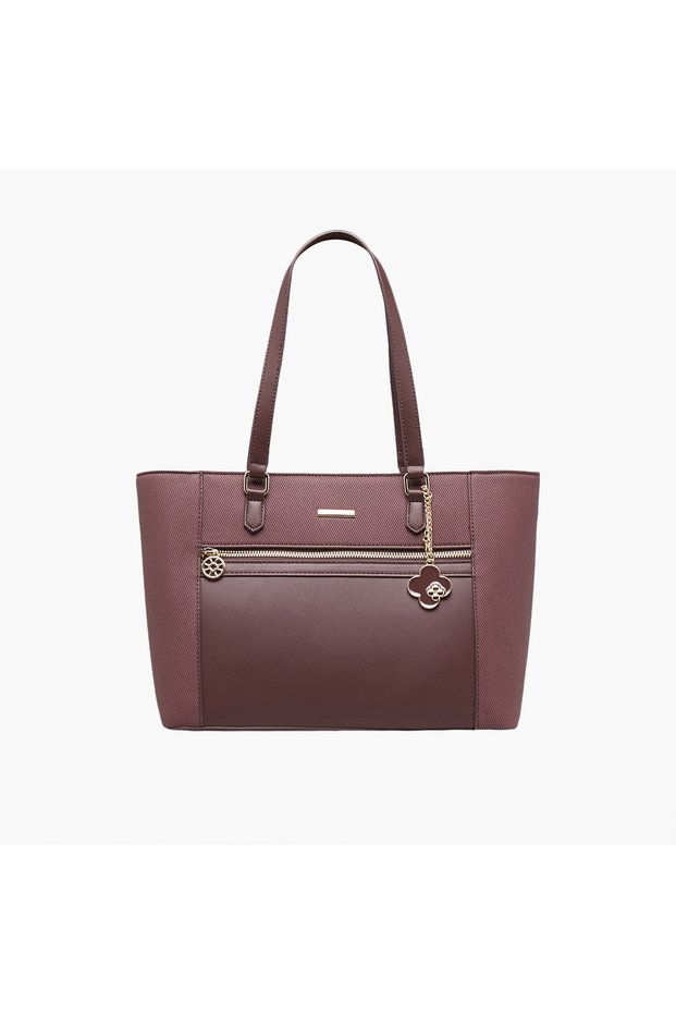 Textured Tote Bag with Charm