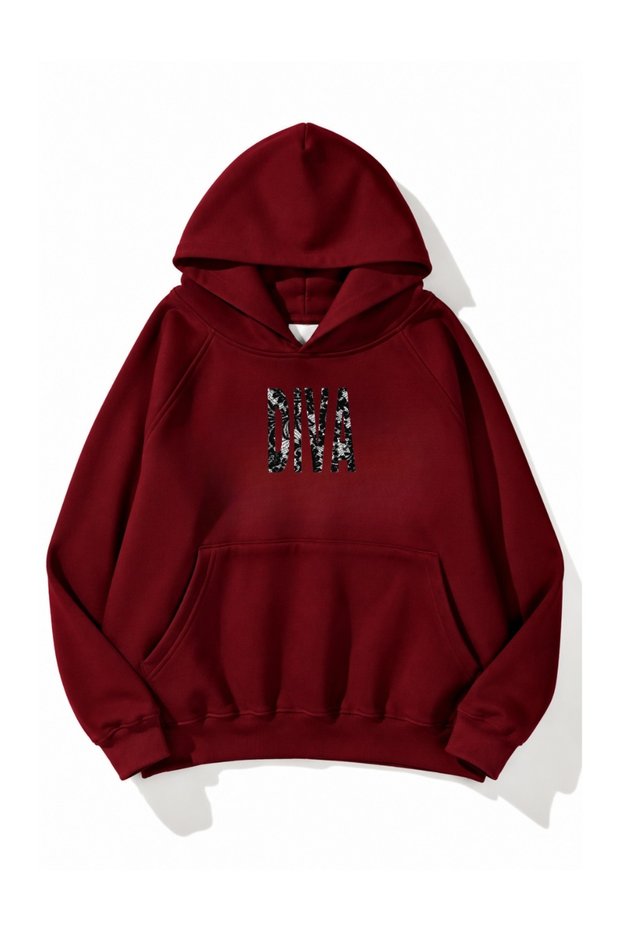 "Diva" Printed Oversized Hooded Sweatshirt
