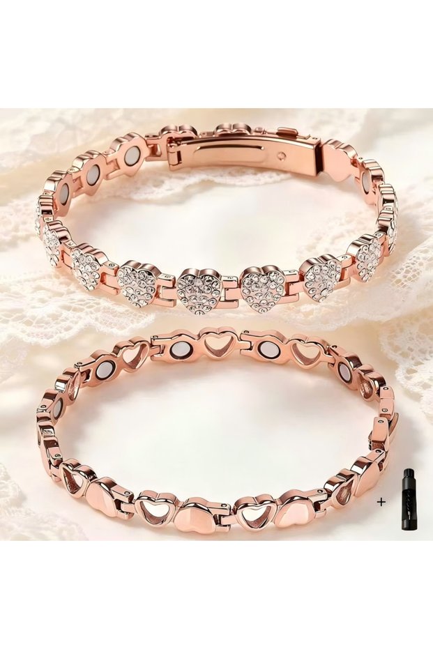 WHITE 21cm Rose Gold 2pcs Women's Pure Copper Bracelet, 99.99% Pure Copper Magnetic Bracelet, Equipp