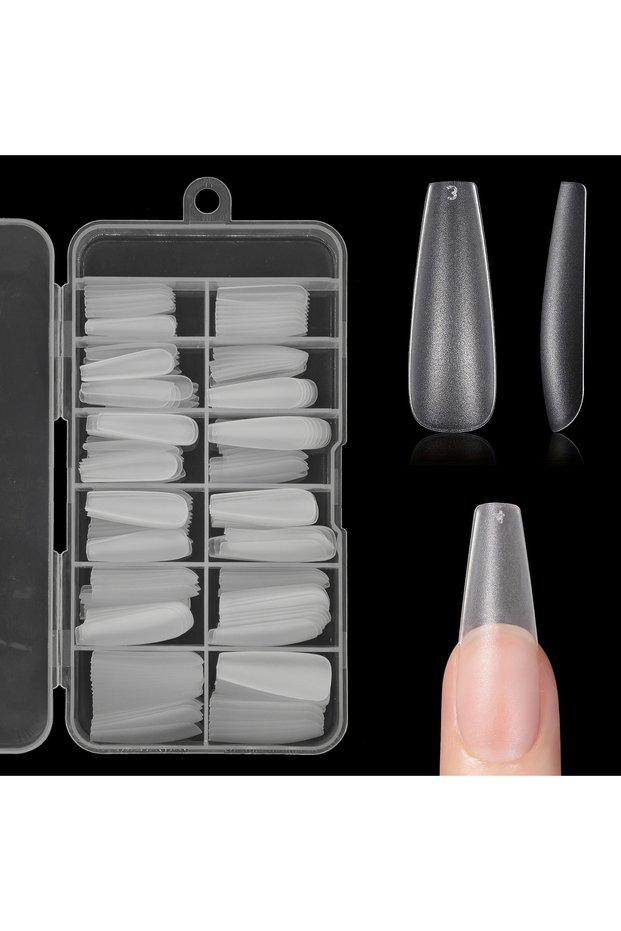 Coffin 240pcs Long Coffin/Medium Stiletto Fake Nail Tips, Matte Soft Gel X Nail Tips, 12 Sizes Full