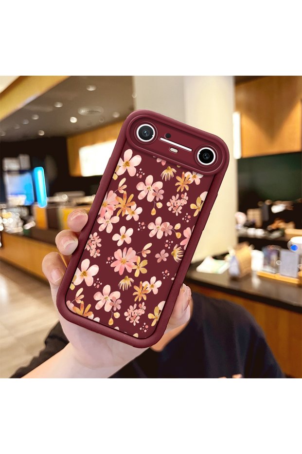High-Quality, Tecno Spark Slim/Pova Slim-Compatible Case with a Scattered Yellow and Pink Floral Pattern in Burgundy
