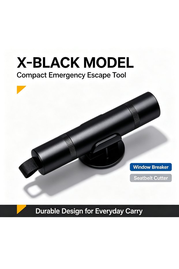 X-Black Car Safety Hammer 2-in-1 Emergency Window Breaker Seat Belt Cutter Escape Rescue Tool Compac