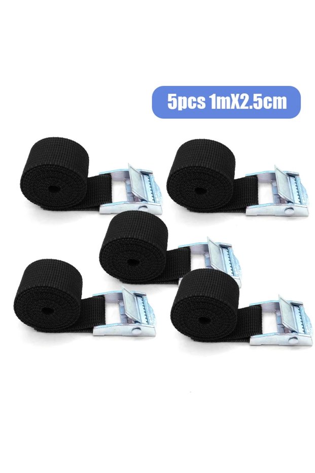 5pcs Black 1m 1M Buckle Tie-Down Belt Cargo Straps for Car Motorcycle Bike with Metal Buckle Tow Rop