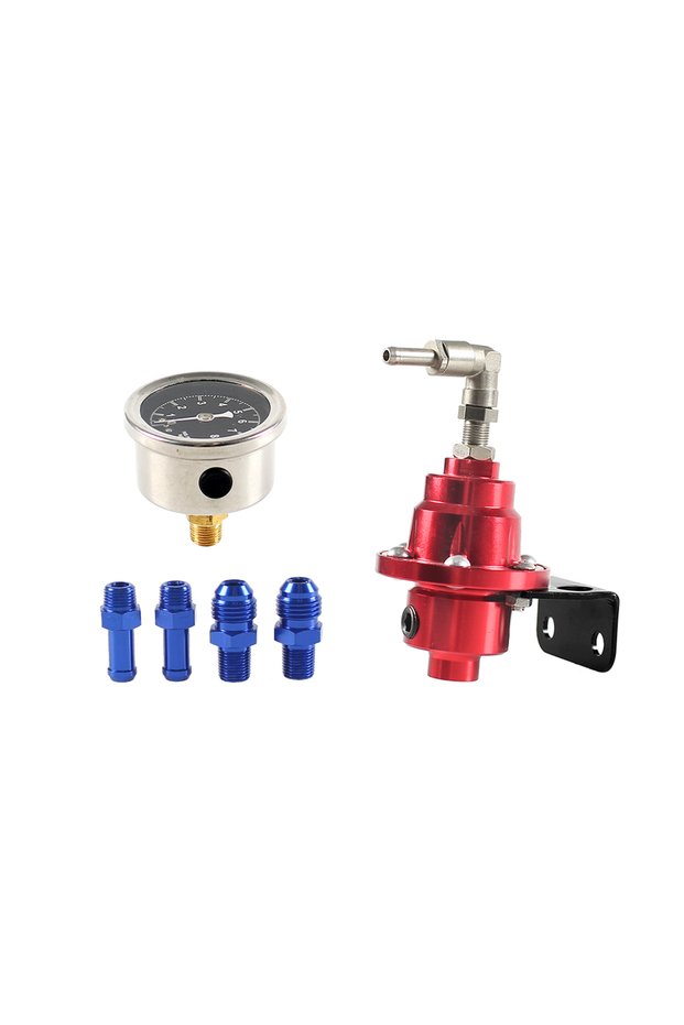 Red Adjustable Fuel Pressure Regulator with Gauge Kit Aluminum Vehicle Refitting Fuel Supercharger R