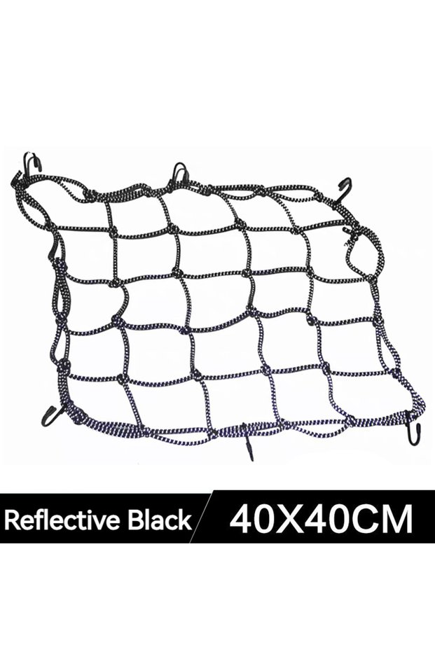 Reflective Black 40x40cm Motorcycle Cargo Net Reflective 6 Hooks High Elastic Bungee Luggage Mesh fo