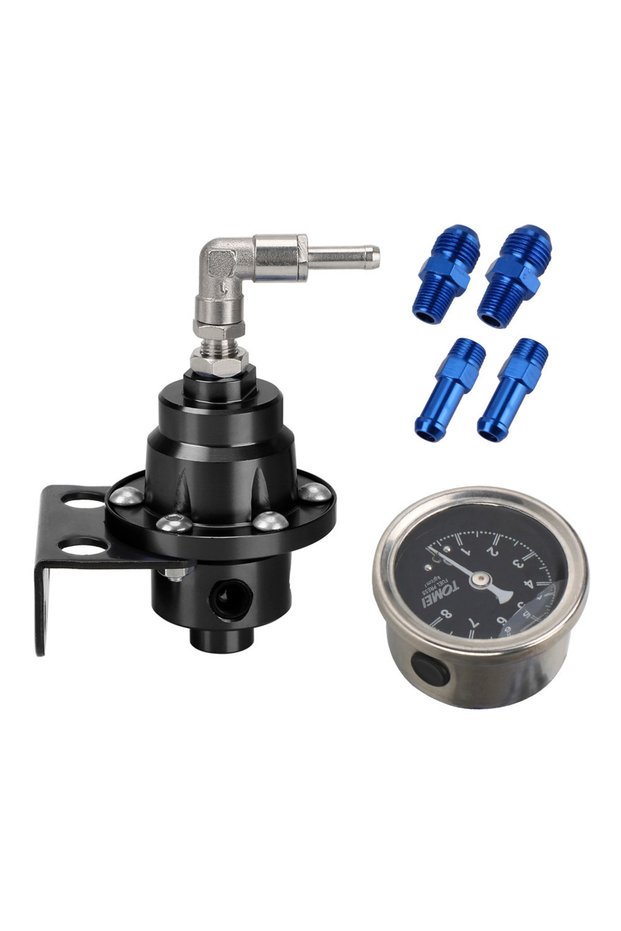 black Universal Aluminum Vehicle Refitting fuel Supercharger Adjustable Fuel Pressure Regulator with