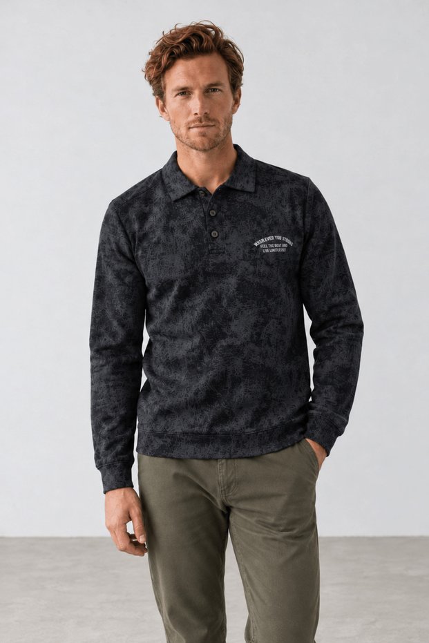 New Season Men's Regular Fit Two-Ply Polo Collar Sweatshirt