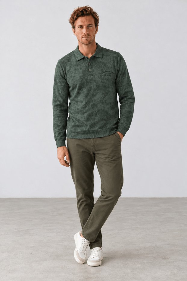 New Season Men's Regular Fit Two-Ply Polo Collar Sweatshirt