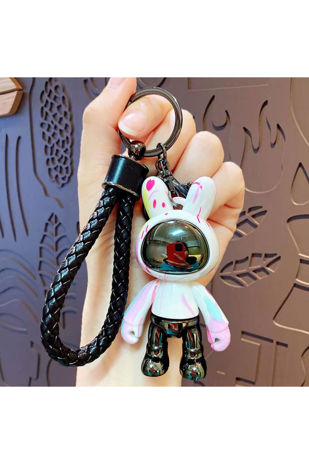 Personalized creative fluid electro-optic rabbit keychain couple exquisite schoolbag pendant car