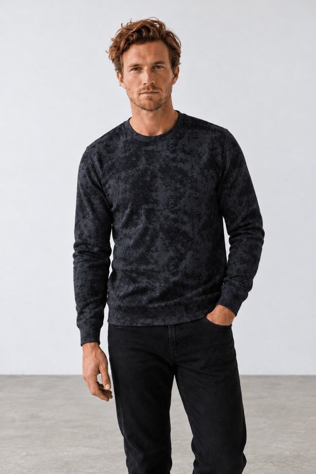 New season hukli men's regular fit crew neck patterned sweatshirt.