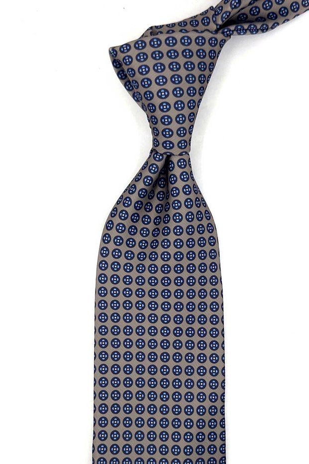 Beige Classic Tie with Small Pattern and Pocket Square KK14060