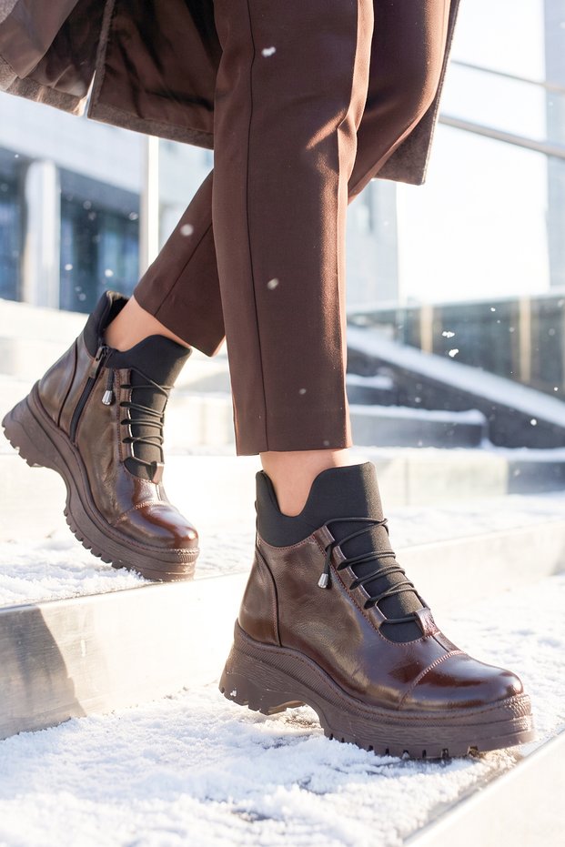 Coffee-Brown Faux Leather Women's Boots 112 Z