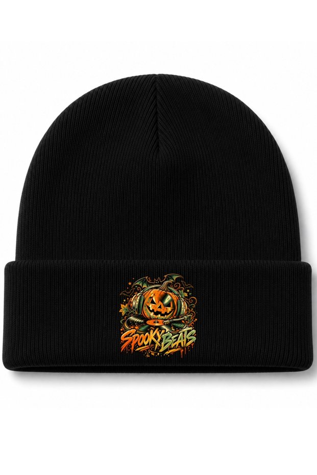 Spooky – Halloween DJ Pumpkin and Retro Music-Themed Knit Beanie