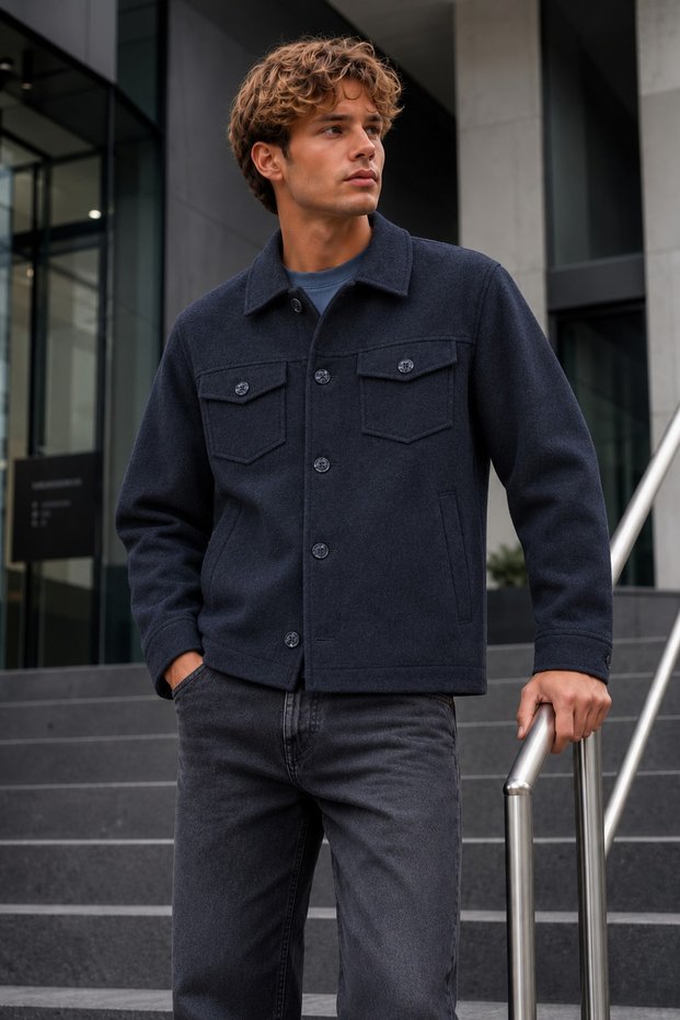 Men's Double-Breasted, Jacket made from thick fabric in charcoal grey, with two chest pockets
