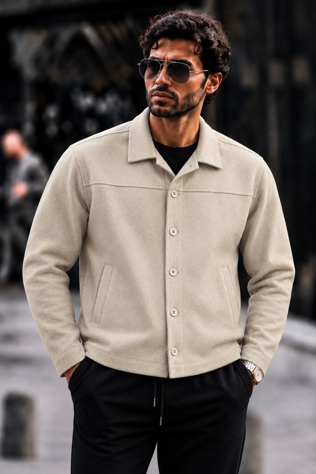 Men's Relaxed-Fit Melton Blend Button-Down Premium Jacket