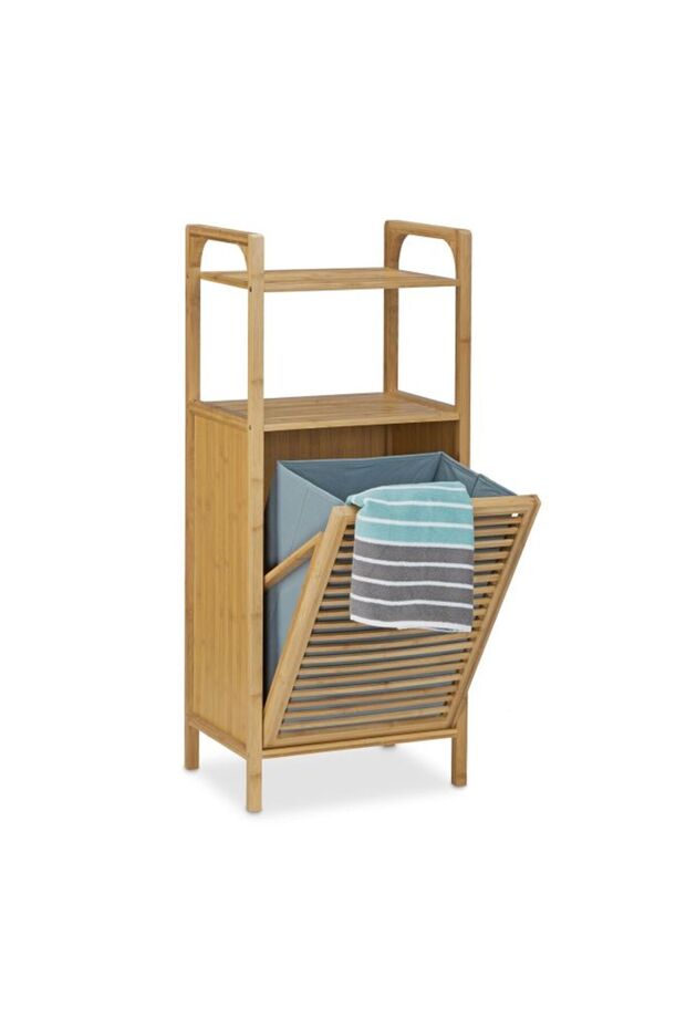 Bamboo laundry hamper with shelf