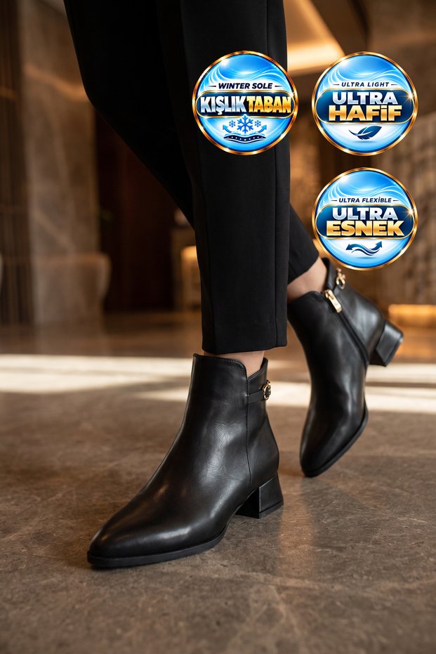 Women's High-Heeled Zip-Up Boots 248286 Black Leather