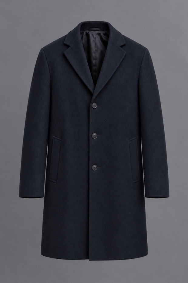 Men’s Classic-Collar Winter Melton Coat, Navy Blue