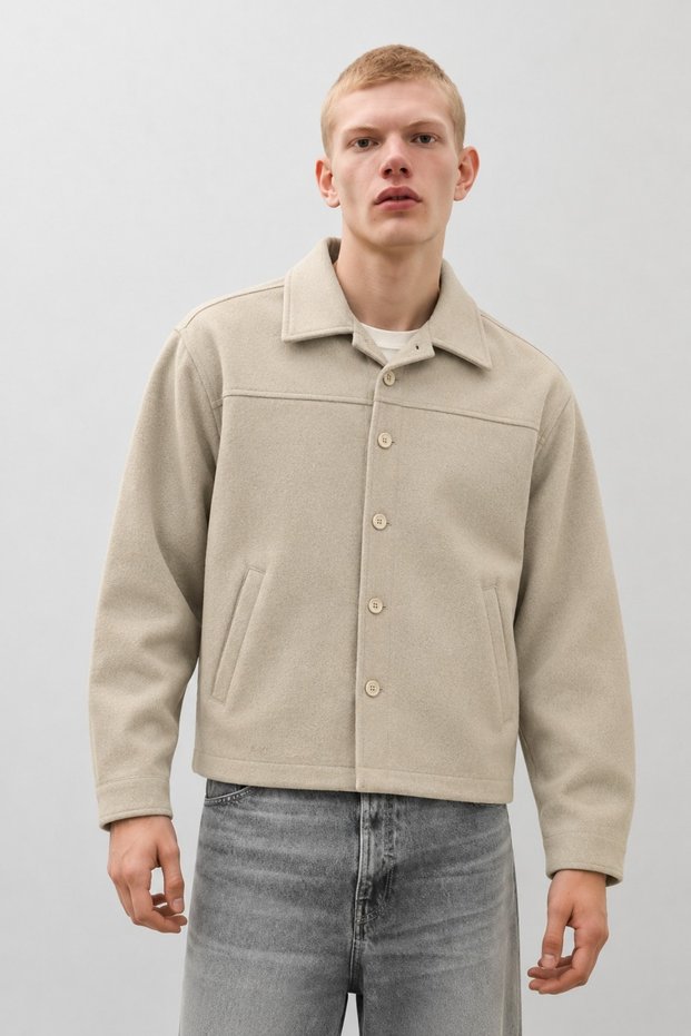 Men's Wool-Look Short Casual Jacket with Pockets and Buttons