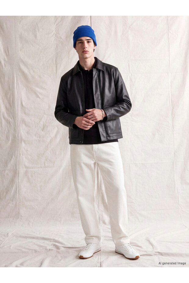 Quality Parts from Çelebi Store Standard Fit Men's Leather Look Jacket