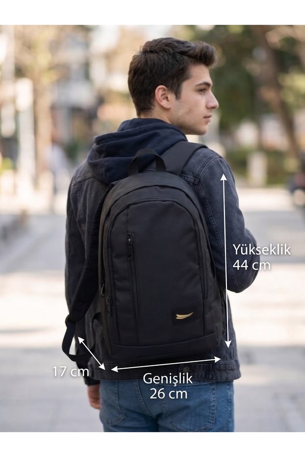 Waterproof Fabric 3-Pocket 2-Water Bottle Compartment Everyday Backpack: Height 44, Width 26, Depth 17 cm