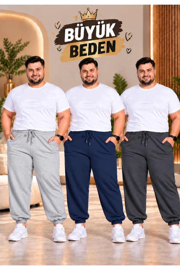 VALUE 3-PACK MEN'S LARGE SIZE ELASTICATED HEM SWEATPANTS