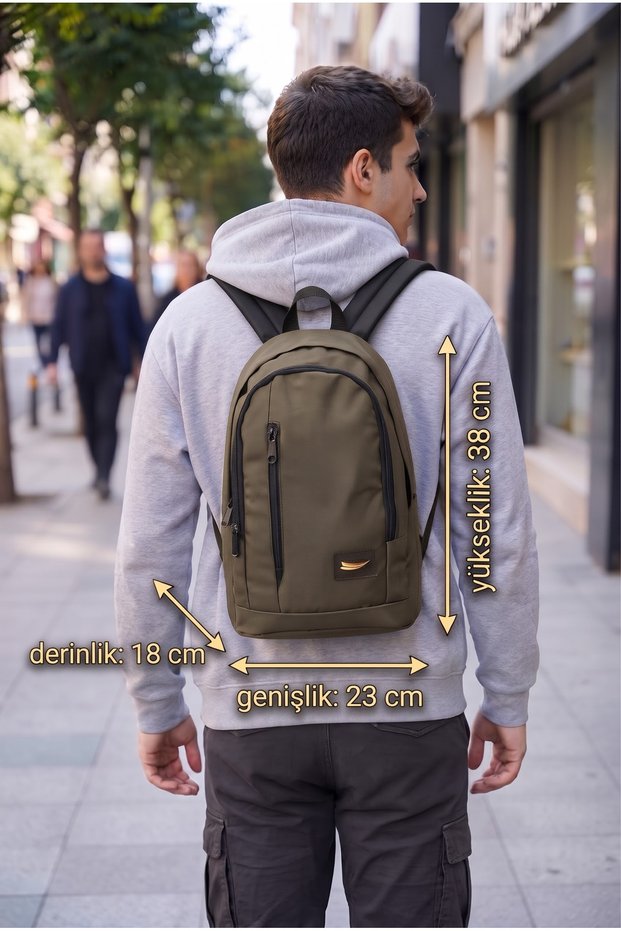 Waterproof Fabric 3-Pocket 2-Water Bottle Compartment Everyday Backpack: Height 44, Width 26, Depth 17 cm