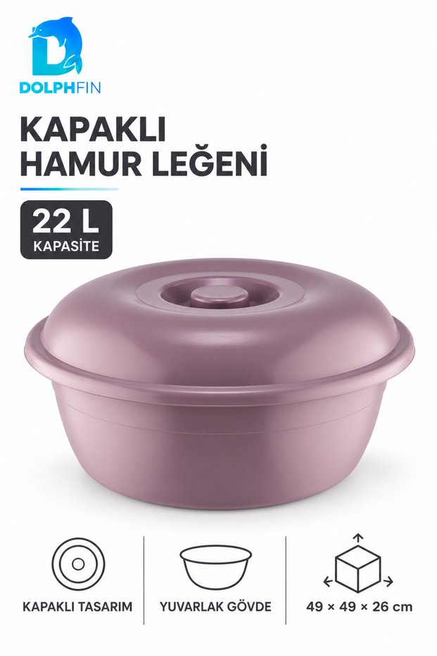 22-Liter Plastic Lidded Dough Bowl for Kneading and Kitchen Preparation
