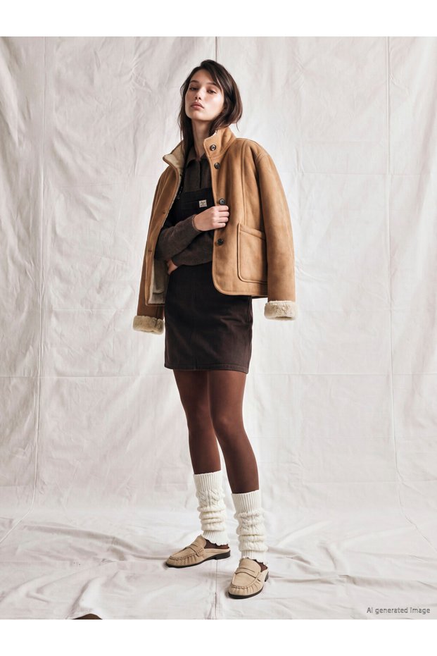 Women's Suede-Look Jacket with Plenty of Stitching