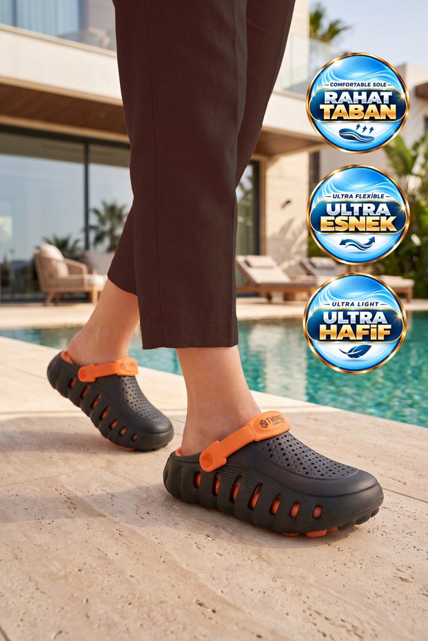 Unisex Slippers 2504 Black-Orange