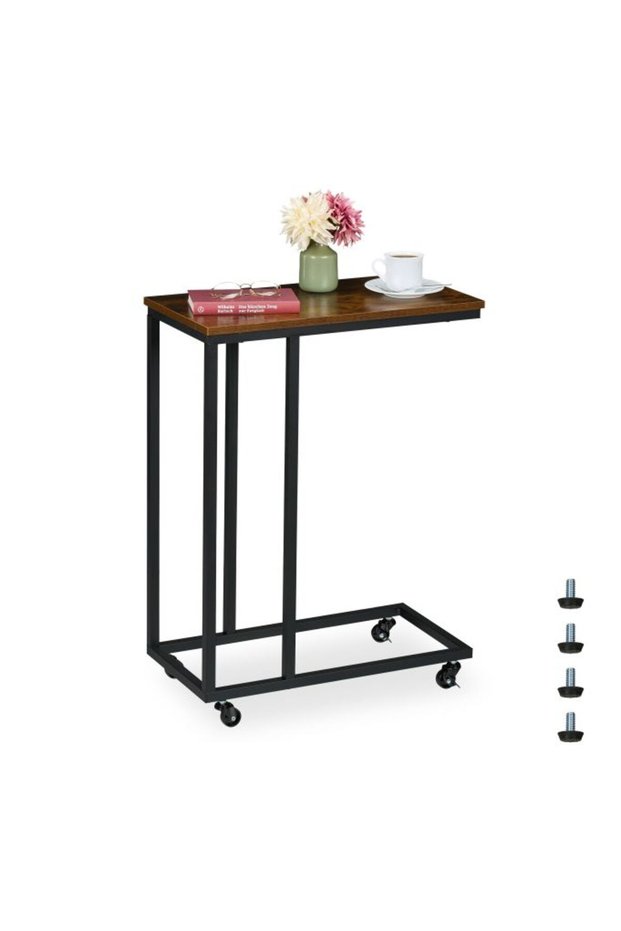 C-Shaped Side Table with Wheels