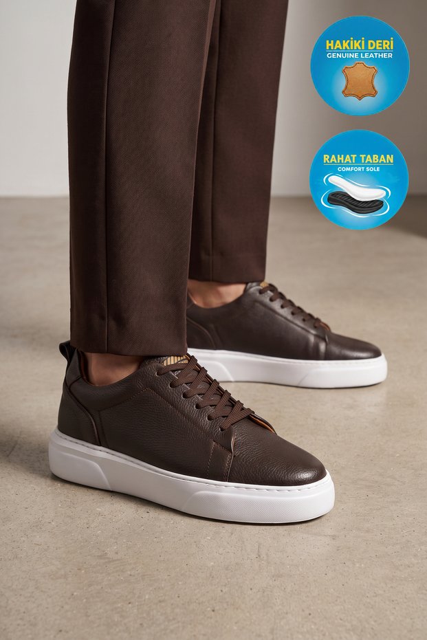 Men's Genuine Leather Sneakers 272303 Brown
