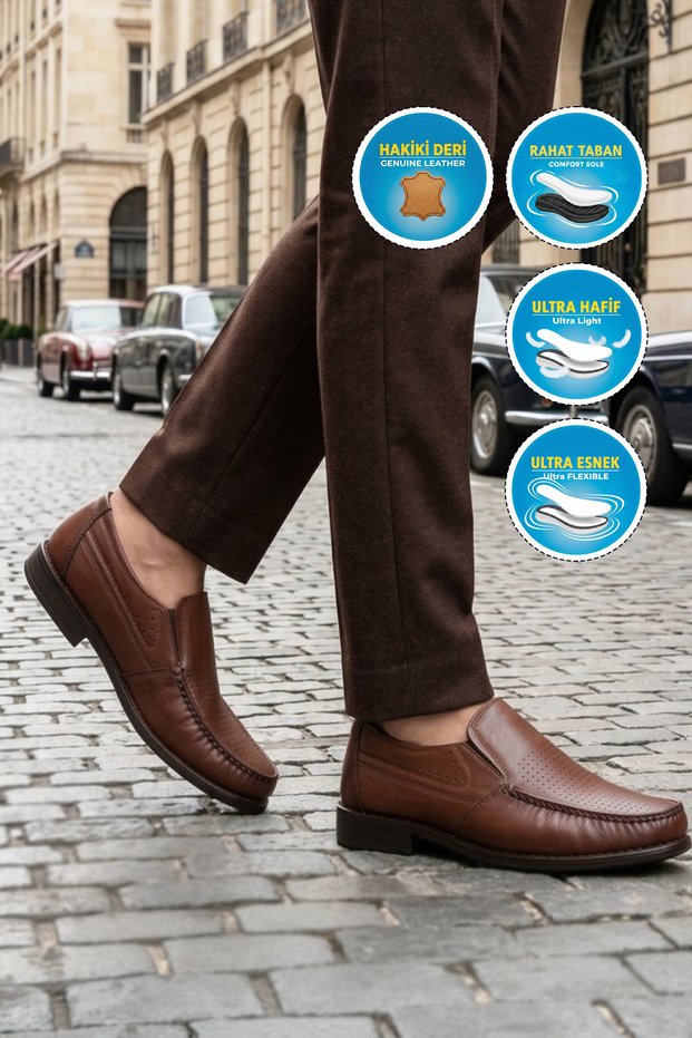 Men's Casual Shoes, Genuine Leather, Sensitive 3607-1, Taba