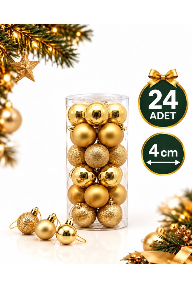 Christmas Tree Ornaments, Set of 24, 4 cm Christmas Balls, Christmas Decorations, Gold Christmas Balls