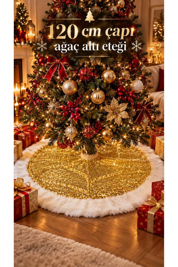120 cm Plush Christmas Tree Skirt – White Fur-Trimmed Christmas Tree Skirt