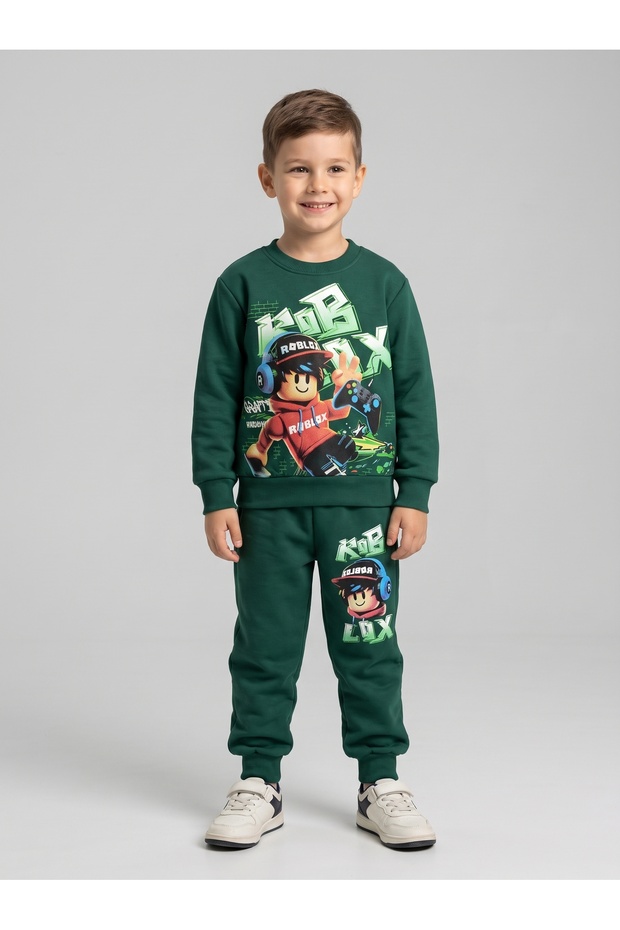 Boys' Roblox-Printed Brushed Inside Shorts and Top Bottom Set